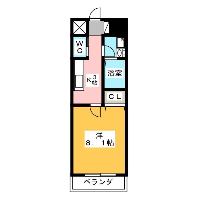 籠平スクエア(1K/4階)の間取り写真
