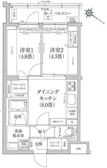 ルフレ世田谷ノール(2DK/2階)の間取り写真
