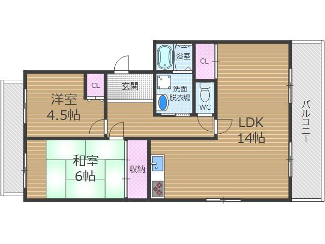レントリッヒ(2LDK/2階)の間取り写真