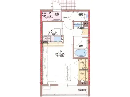 付 オートロックTHE HAUSザ・ハウス(1K/1階)の間取り写真