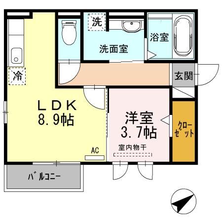CLE DU BONHEUR1(1LDK/2階)の間取り写真