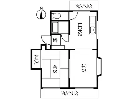 第1みのりハイツ福音寺(2LDK/4階)の間取り写真