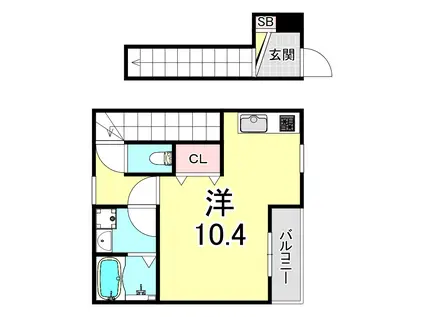 ジーメゾン塩屋(ワンルーム/2階)の間取り写真