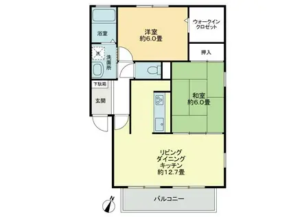 フォブール緑ヶ丘B(2LDK/1階)の間取り写真