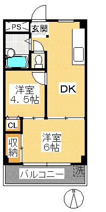アゼリヤマンション(2DK/4階)の間取り写真