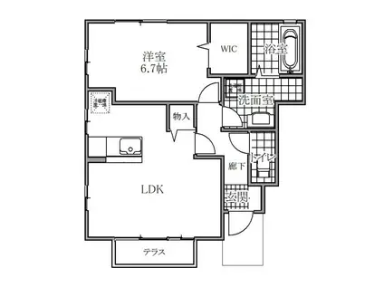 UWATTE HILLS C(1LDK/1階)の間取り写真
