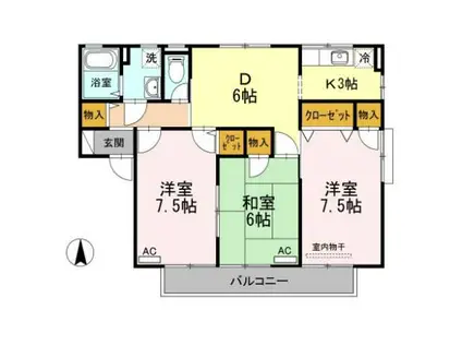 ロイヤルコートセラ(3DK/2階)の間取り写真