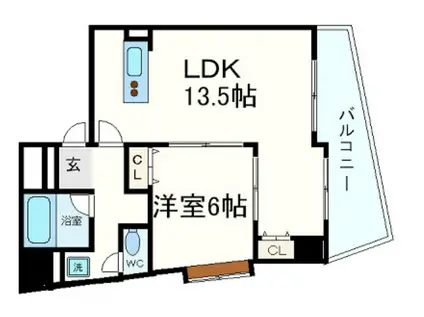 ウォブ本町ウエスト(1LDK/6階)の間取り写真