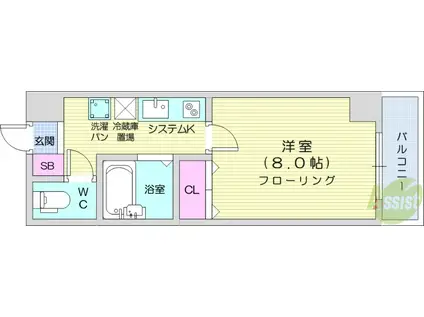 アモール(1K/4階)の間取り写真