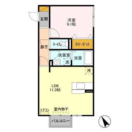 グランドコートB(1LDK/2階)の間取り写真
