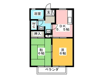 BEELINE まほろばD(2DK/1階)の間取り写真