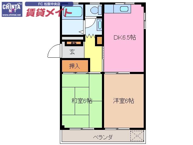 コスモハイム(2DK/1階)の間取り写真