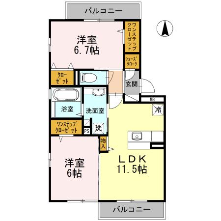 ブランクレール(2LDK/2階)の間取り写真