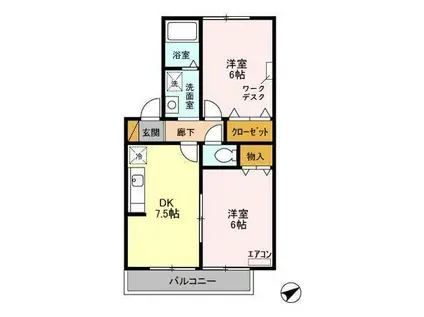 アベニュー(2DK/1階)の間取り写真