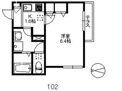 サンモール千早(1K/1階)の間取り写真