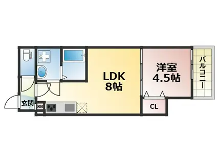 クレアール八戸ノ里(1LDK/1階)の間取り写真