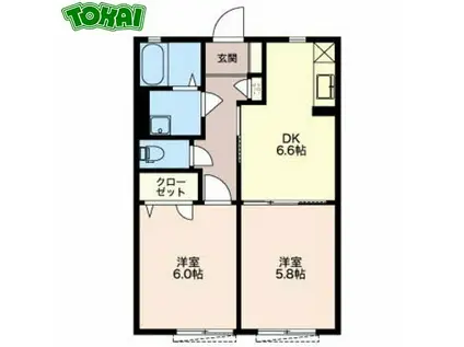 コンフォール シャンブル B棟(2DK/1階)の間取り写真