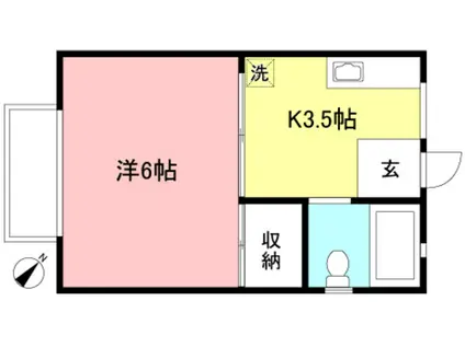 シャトルハイツB棟(1K/2階)の間取り写真