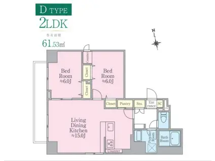 カシェット・ラ・フォーレ(2LDK/9階)の間取り写真