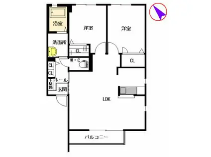 ドミール東貫B棟(2LDK/2階)の間取り写真