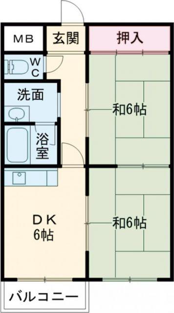 サングリーン小鳥ヶ原(2DK/2階)の間取り写真