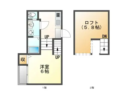 ハーモニーテラス十番Ⅳ(1K/2階)の間取り写真