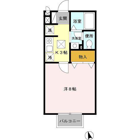 カトルセ(1K/1階)の間取り写真