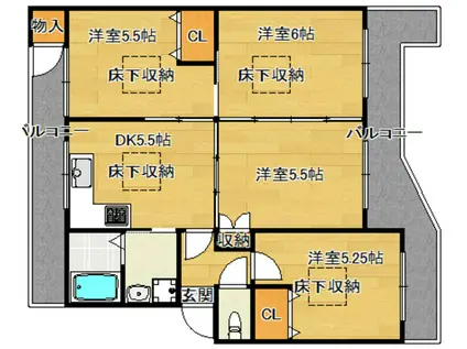 円明寺ヶ丘南第11棟(4DK/1階)の間取り写真