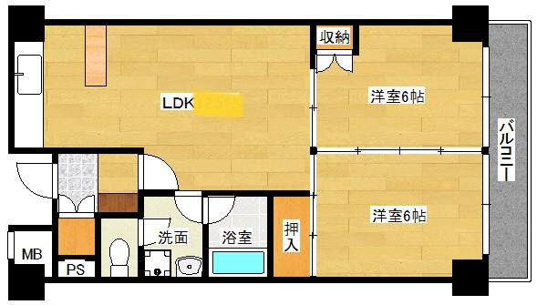 チュリス中町(2LDK/5階)の間取り写真