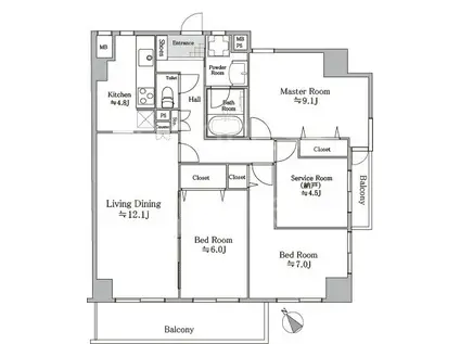 エクセル西葛西(3LDK/2階)の間取り写真