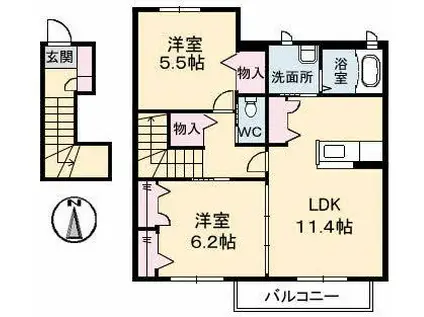 グランマスト木太町(2LDK/2階)の間取り写真