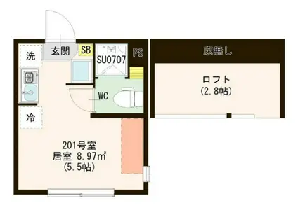 キューブときわ台(ワンルーム/2階)の間取り写真