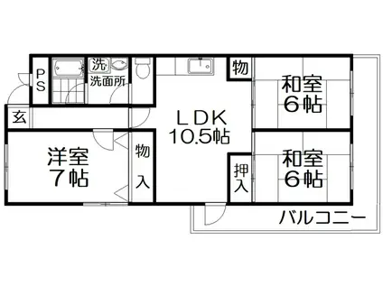 コーポ春日丘(3LDK/3階)の間取り写真