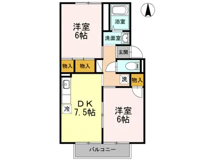 パレス宮前 A棟(2DK/2階)の間取り写真