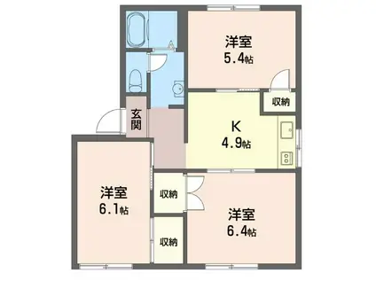 グリーンビラ片倉 A(3DK/1階)の間取り写真