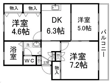 サンライズ宮千代(3DK/1階)の間取り写真