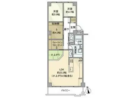 戸塚ハイライズB棟(2SLDK/8階)の間取り写真