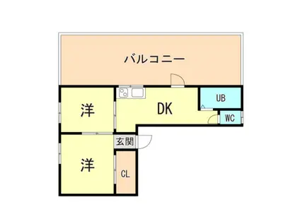 シーサイドハイツ神戸駒ヶ林(2DK/2階)の間取り写真