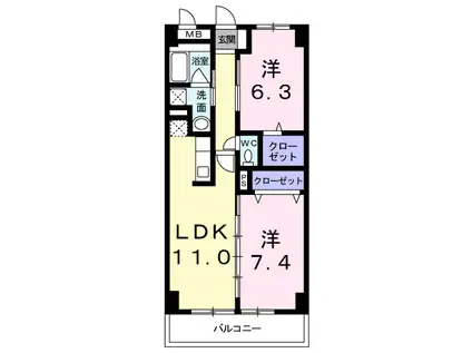 ピオニー(2LDK/3階)の間取り写真
