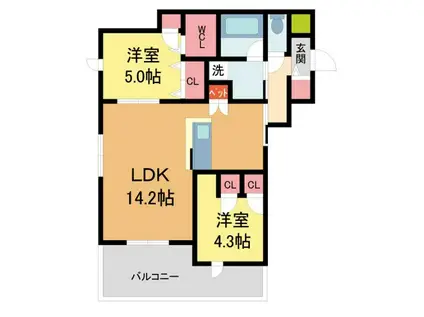 LA VITA西宮北口(2LDK/2階)の間取り写真