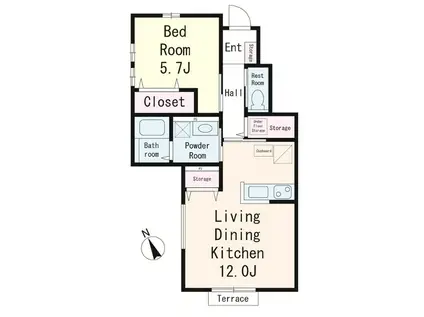 市川市鬼高2丁目PJ(1LDK/1階)の間取り写真