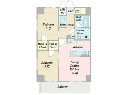 CENTRAL S 砂山町(2LDK/12階)の間取り写真