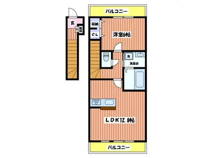 SWEET HOMEII(1LDK/2階)の間取り写真
