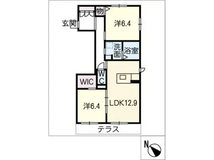 クレセント鳴海(2LDK/1階)の間取り写真