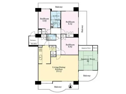 ガーデンハイツ小平1番館(4LDK/3階)の間取り写真