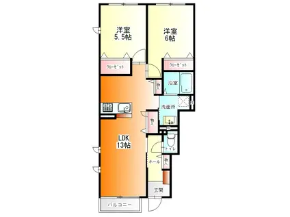 COCOON PALACE D(2LDK/1階)の間取り写真