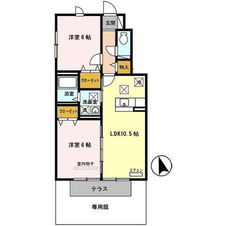 ルミエール岩橋A棟(2LDK/1階)の間取り写真