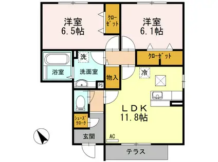 ハイネスCDFE E(2LDK/1階)の間取り写真