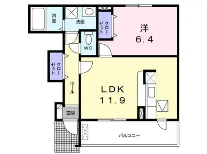 ハリエンジュ(1LDK/1階)の間取り写真