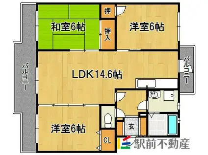 サンハイツ塔原(3LDK/4階)の間取り写真